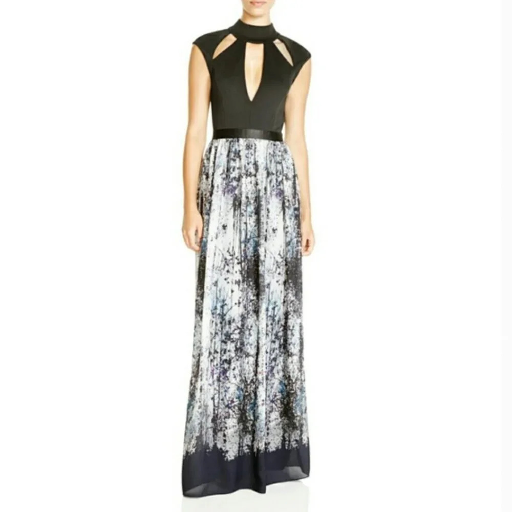 ABS Allen Schwartz Tree Print Cutout Gown Size 0 EUC